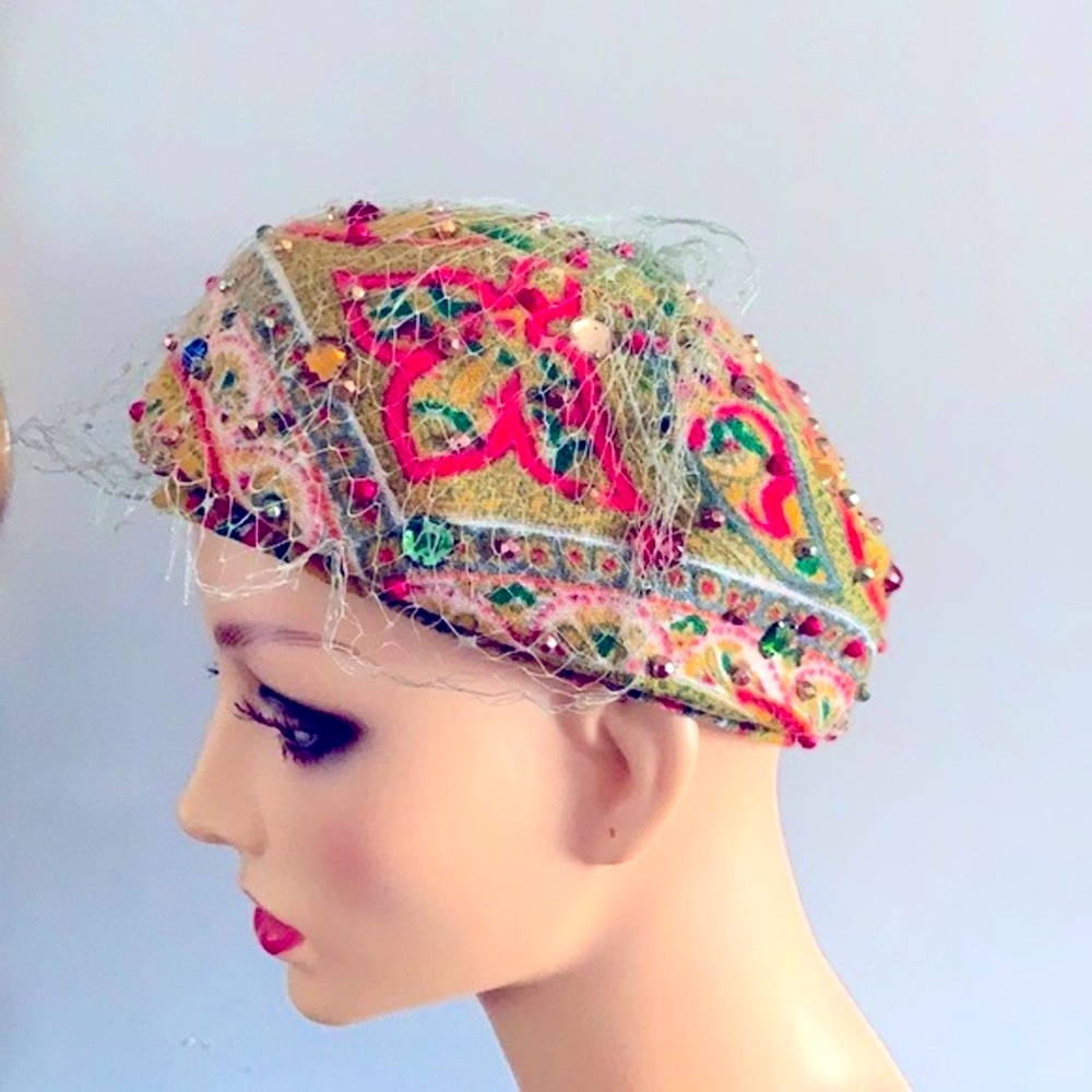 True Vintage Pillbox Wool Gemstones Hat 22 - Picture 5 of 12
